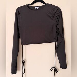 Cotton On Black Long Sleeve Cropped Crew Top with Side Ties
